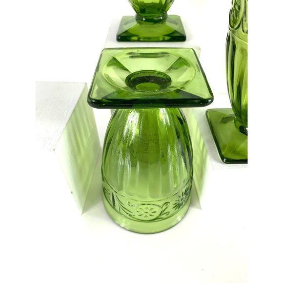 Vintage Tiara Daisy Floral Avocado Green Cocktail Glasses - Picture 4 of 6